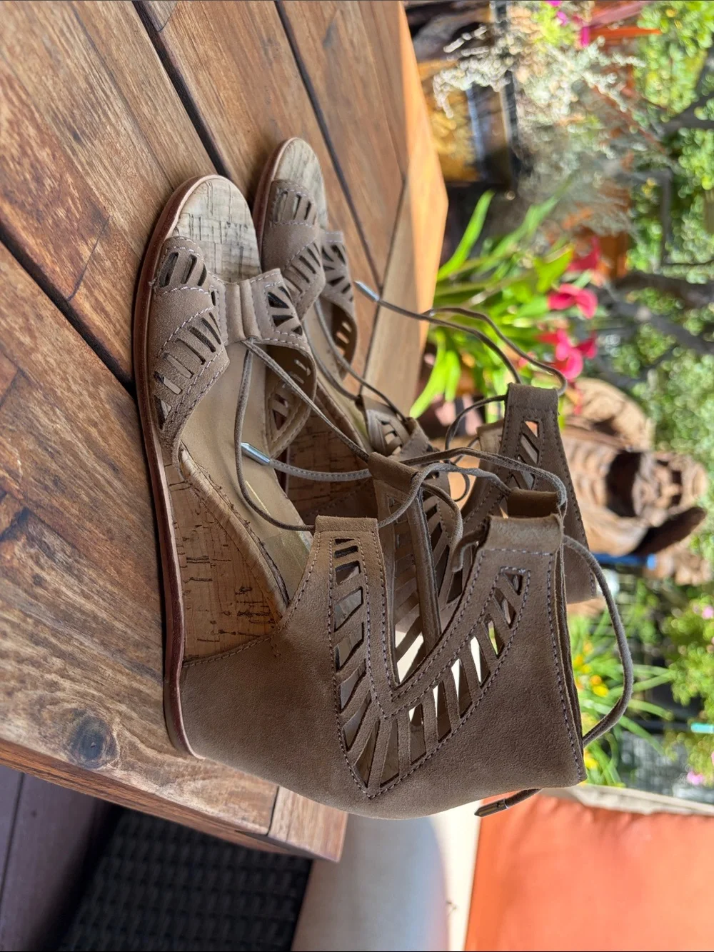 Women's Taupe Cutout Lace-Up Heeled Sandals